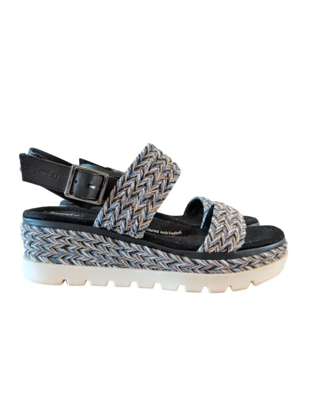 Jambu Destiny Women’s 9M Platform Wedge Sandals Braided Strappy Black Gray